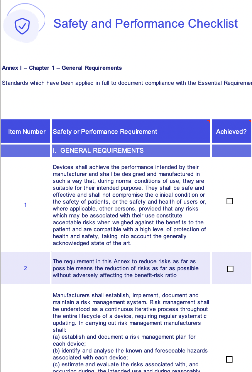 EU MDR General Safety And Performance Requirements GSPR Checklist